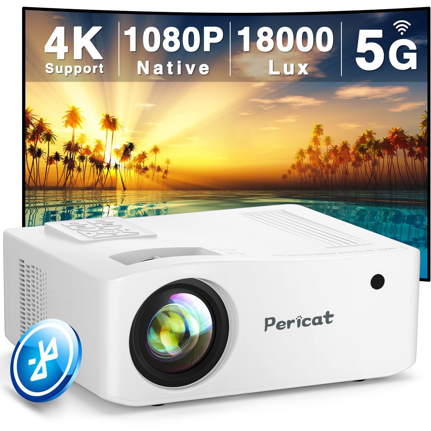 5G WiFi Bluetooth Projector, Native 1080P Outdoor Movie Projector with 300" Display, 380ANSI Home Theater Video Projector 4K Supported, LED Video Projector Compatible with TV Stick, Phone/PC - CookCave