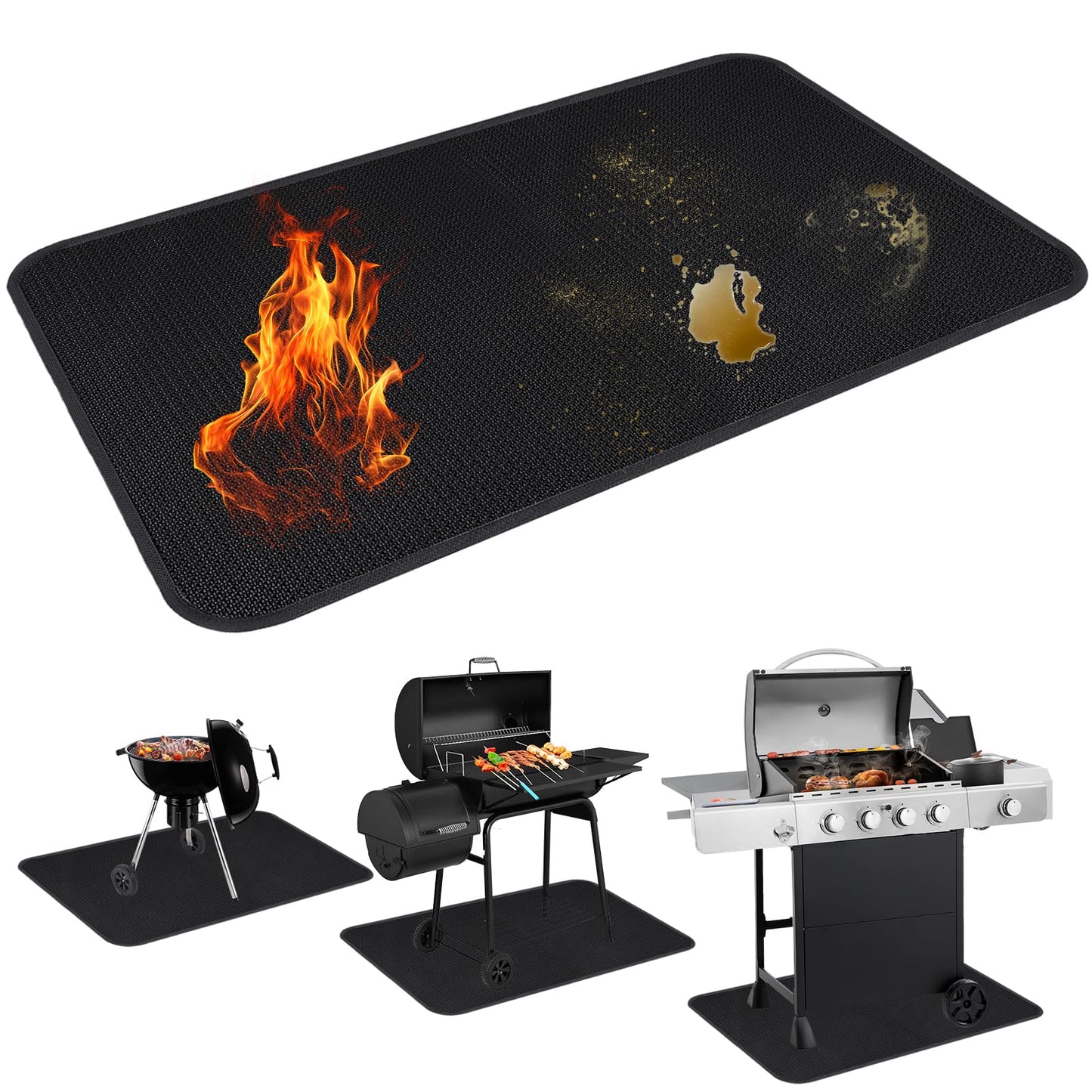 60 x 40 Inch Under Grill Mats for Outdoor Grill, Double-Sided Fireproof Grill Pad, Waterproof Oil-Proof Deck and Patio Protective Mats, Indoor Fireplace/Fire Pit Mat, Fathers Gifts for Men Dad Husband - CookCave