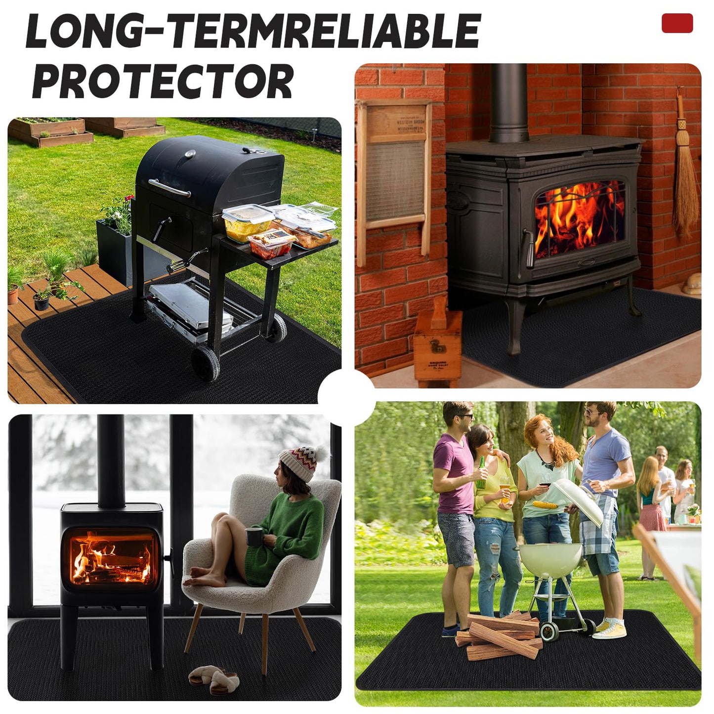 60 x 40 Inch Under Grill Mats for Outdoor Grill, Double-Sided Fireproof Grill Pad, Waterproof Oil-Proof Deck and Patio Protective Mats, Indoor Fireplace/Fire Pit Mat, Fathers Gifts for Men Dad Husband - CookCave