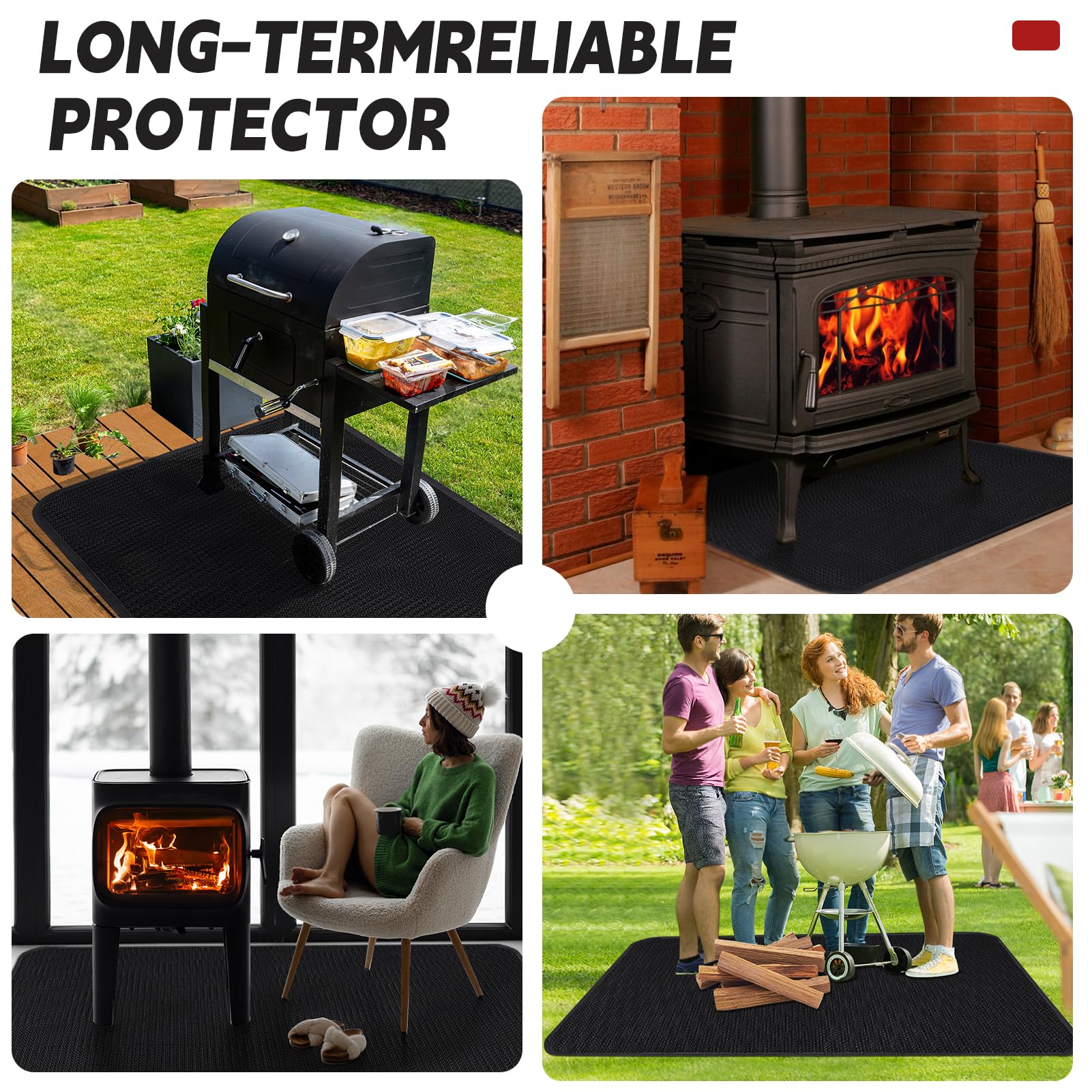 60 x 40 Inch Under Grill Mats for Outdoor Grill, Double-Sided Fireproof Grill Pad, Waterproof Oil-Proof Deck and Patio Protective Mats, Indoor Fireplace/Fire Pit Mat, Fathers Gifts for Men Dad Husband - CookCave