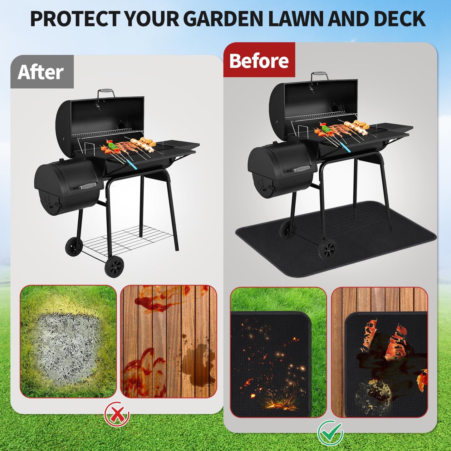 60 x 40 Inch Under Grill Mats for Outdoor Grill, Double-Sided Fireproof Grill Pad, Waterproof Oil-Proof Deck and Patio Protective Mats, Indoor Fireplace/Fire Pit Mat, Fathers Gifts for Men Dad Husband - CookCave