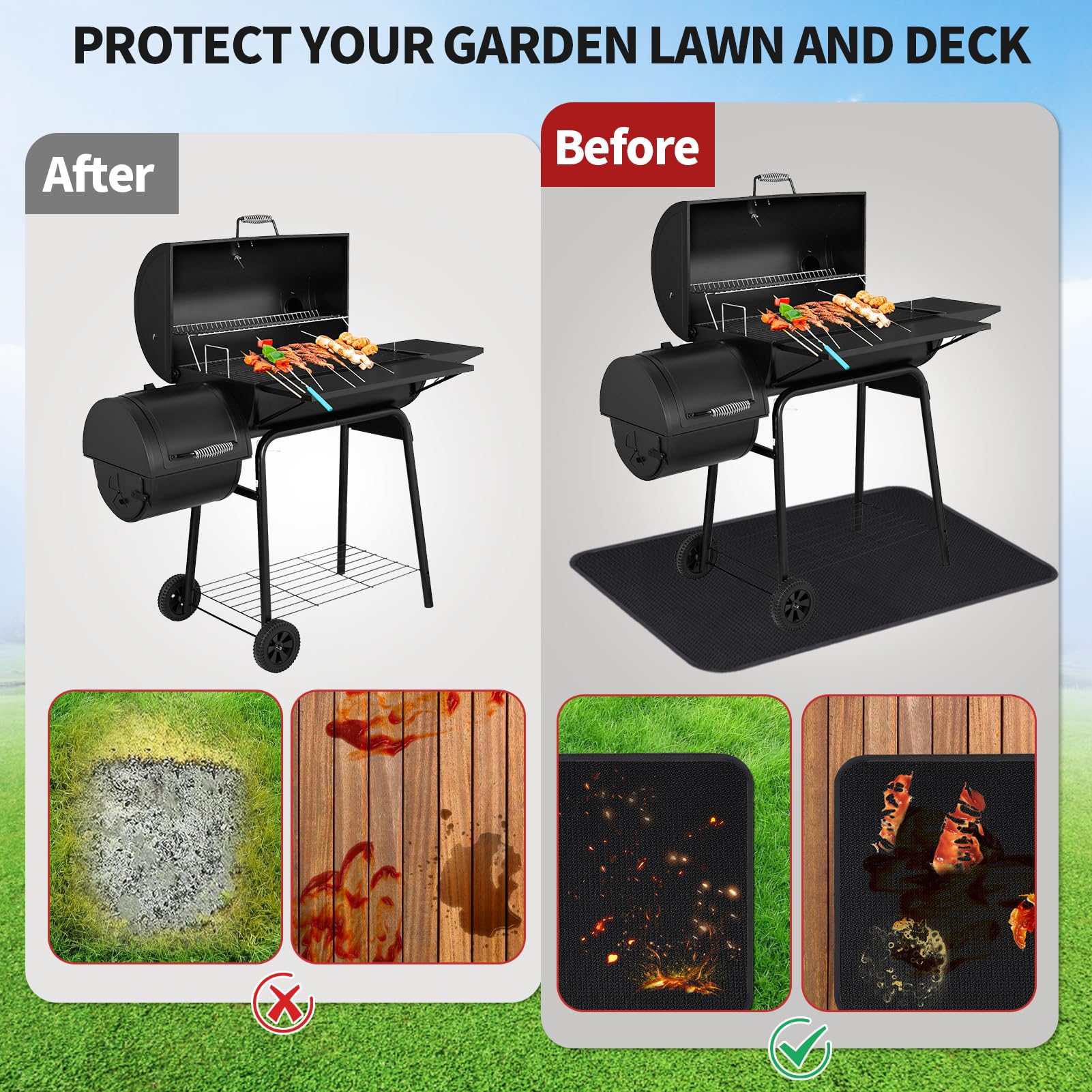 60 x 40 Inch Under Grill Mats for Outdoor Grill, Double-Sided Fireproof Grill Pad, Waterproof Oil-Proof Deck and Patio Protective Mats, Indoor Fireplace/Fire Pit Mat, Fathers Gifts for Men Dad Husband - CookCave