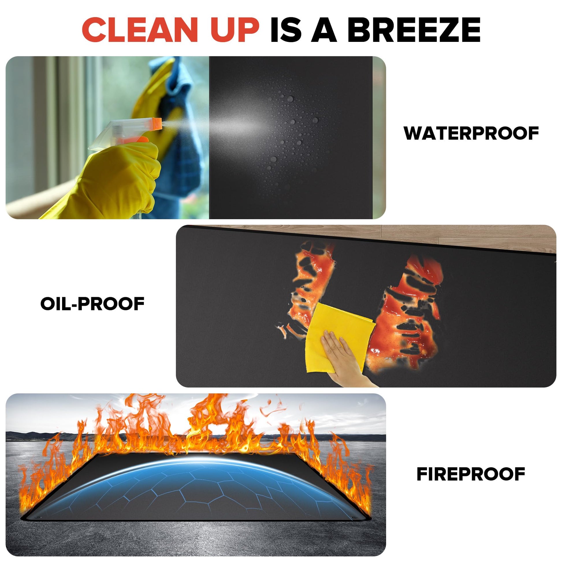 60" x 40" Under Grill Mats for Outdoor Grill, Double-Sided Fireproof Grill Protector Pad, Waterproof, Oil-Proof, Indoor Fireplace/Fire Pit Mat, Easy-Clean BBQ/Grill Floor Mat for Deck, Patio and Lawn - CookCave