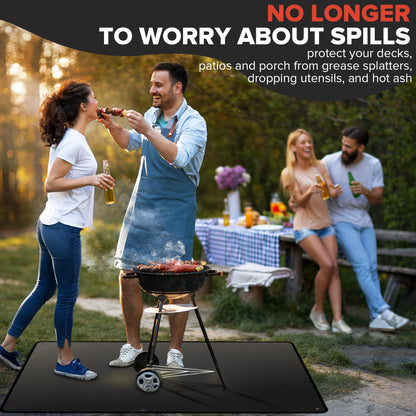 60" x 40" Under Grill Mats for Outdoor Grill, Double-Sided Fireproof Grill Protector Pad, Waterproof, Oil-Proof, Indoor Fireplace/Fire Pit Mat, Easy-Clean BBQ/Grill Floor Mat for Deck, Patio and Lawn - CookCave
