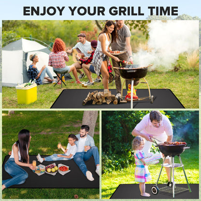 60" x 40" Under Grill Mats for Outdoor Grill, Double-Sided Fireproof Grill Protector Pad, Waterproof, Oil-Proof, Indoor Fireplace/Fire Pit Mat, Easy-Clean BBQ/Grill Floor Mat for Deck, Patio and Lawn - CookCave