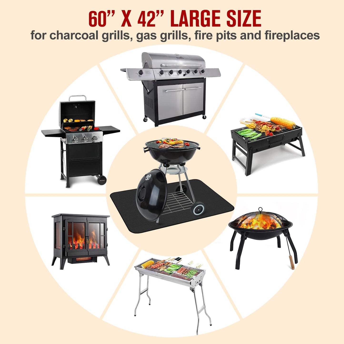 60×42 Inch Under Grill Mats for Outdoor Grill, Hearth Rugs for Fireplaces Fire Resistant, Gas and BBQ Grill Oil-Proof Water-Proof Protector for Decks, Patios and Indoor Grill - CookCave
