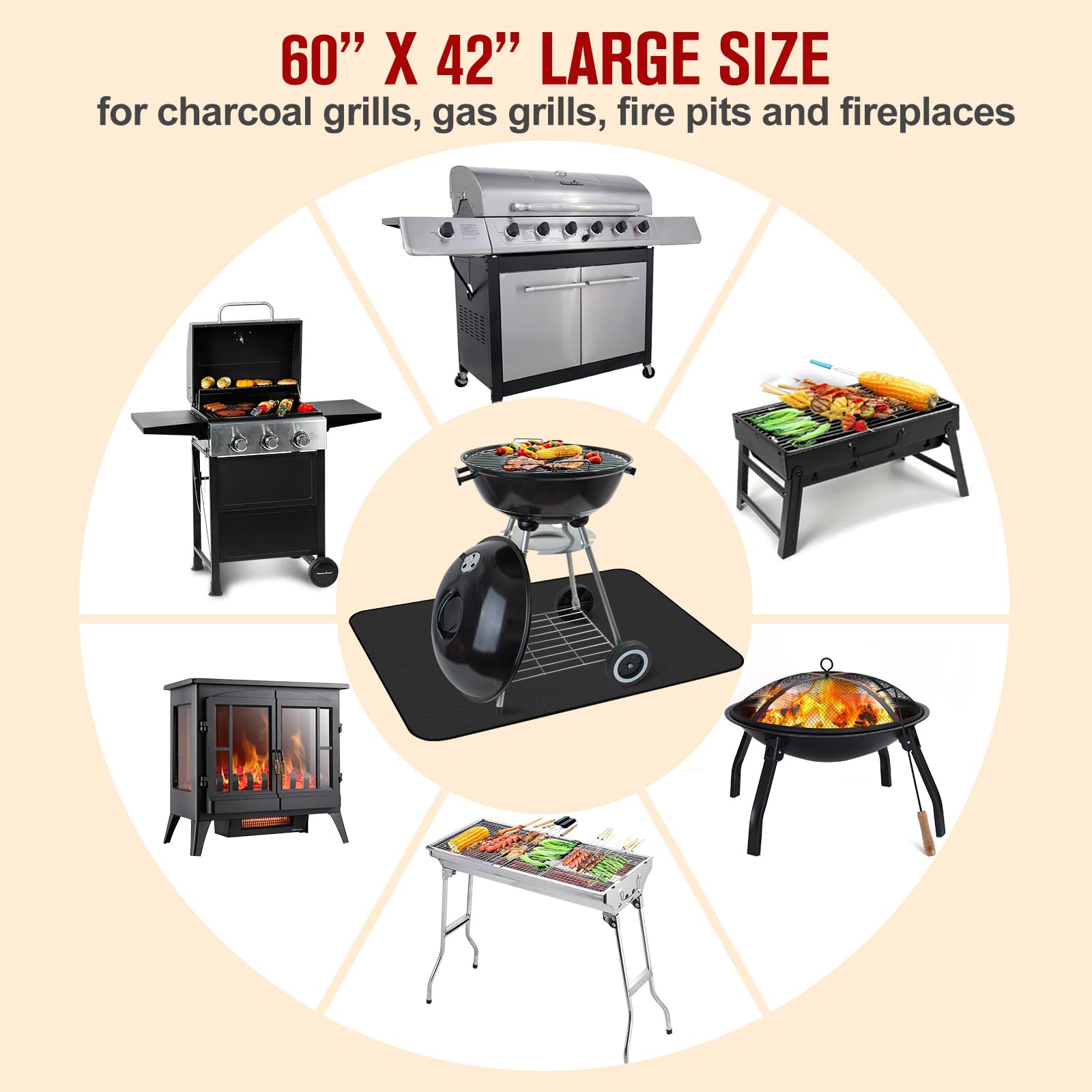 60×42 Inch Under Grill Mats for Outdoor Grill, Hearth Rugs for Fireplaces Fire Resistant, Gas and BBQ Grill Oil-Proof Water-Proof Protector for Decks, Patios and Indoor Grill - CookCave