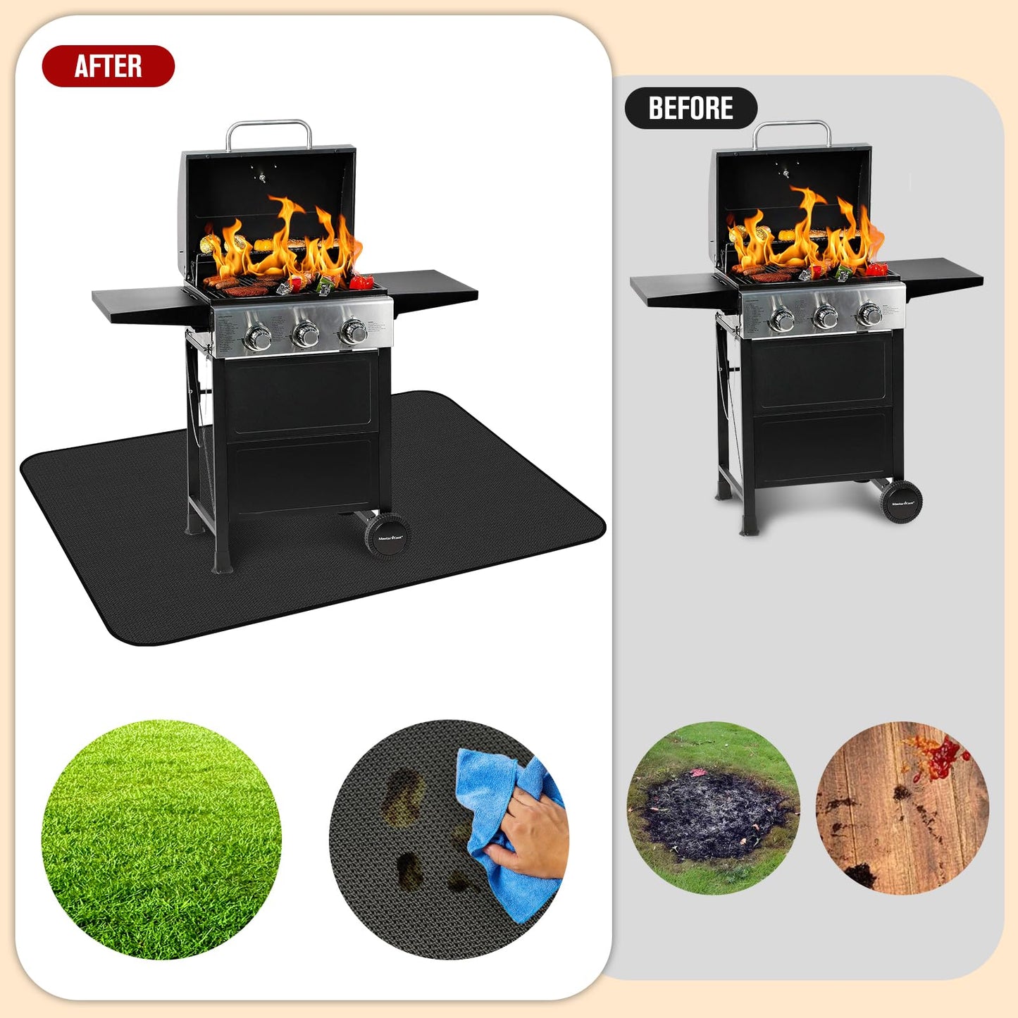 60×42 Inch Under Grill Mats for Outdoor Grill, Hearth Rugs for Fireplaces Fire Resistant, Gas and BBQ Grill Oil-Proof Water-Proof Protector for Decks, Patios and Indoor Grill - CookCave