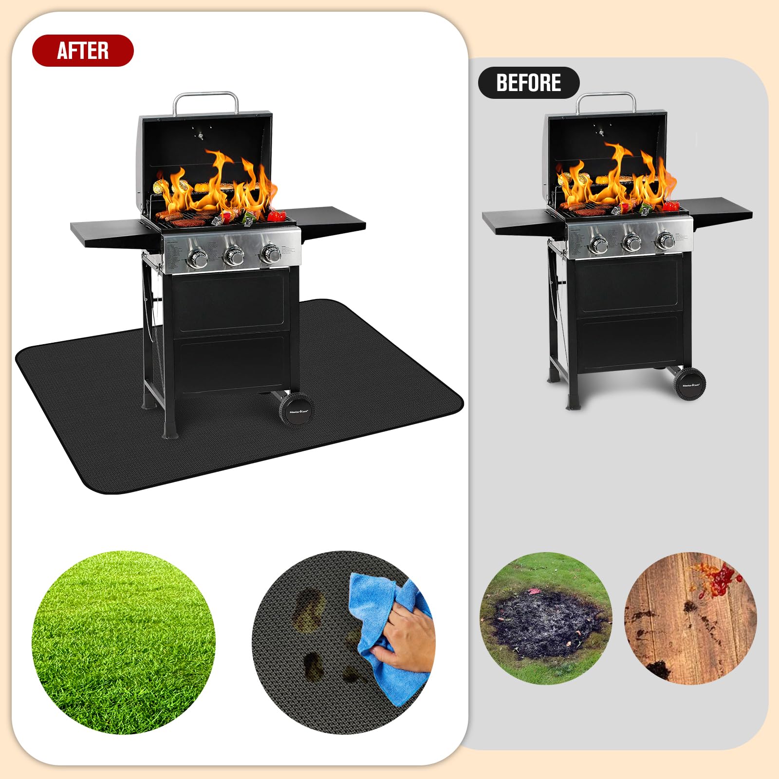 60×42 Inch Under Grill Mats for Outdoor Grill, Hearth Rugs for Fireplaces Fire Resistant, Gas and BBQ Grill Oil-Proof Water-Proof Protector for Decks, Patios and Indoor Grill - CookCave