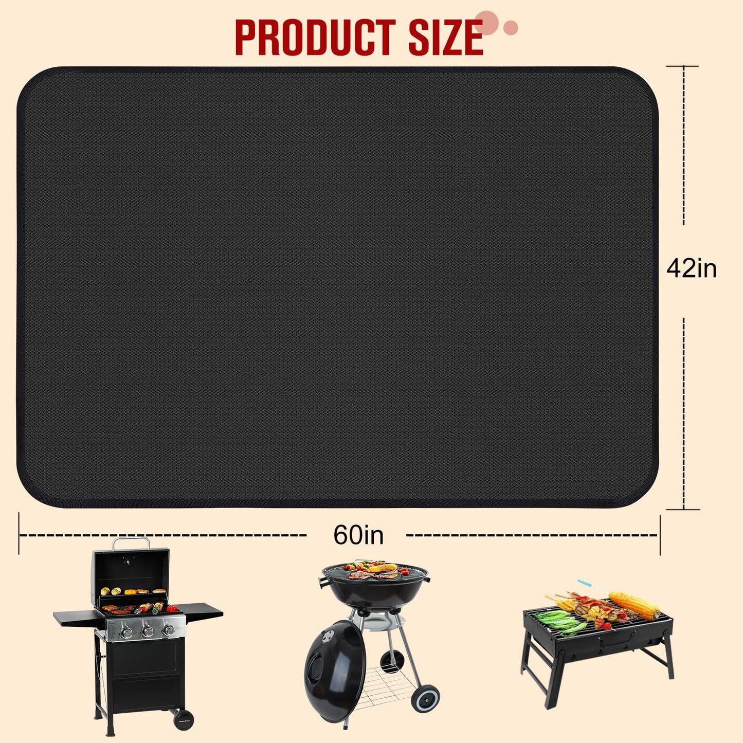60×42 Inch Under Grill Mats for Outdoor Grill, Hearth Rugs for Fireplaces Fire Resistant, Gas and BBQ Grill Oil-Proof Water-Proof Protector for Decks, Patios and Indoor Grill - CookCave