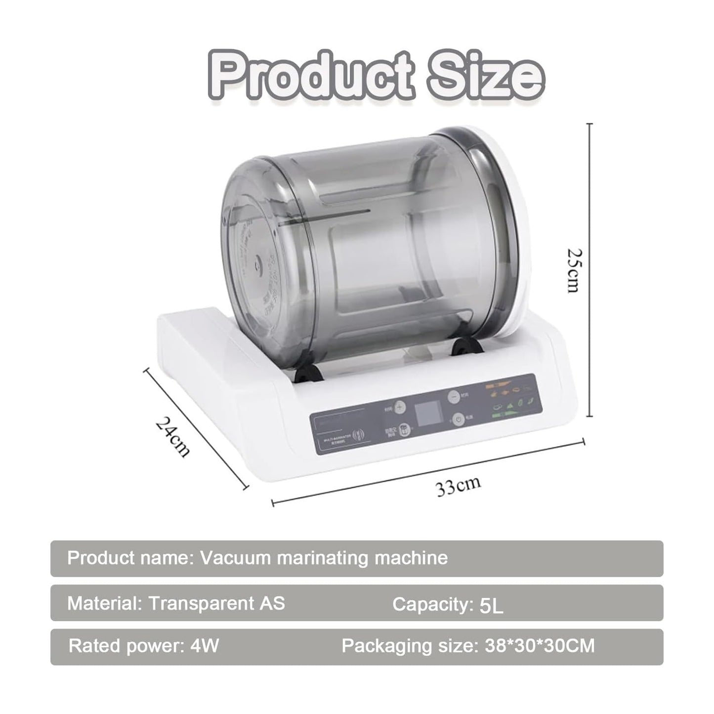 Commercial Automatic Vacuum Tumbler Marinating Machine 5L | Industrial Meat & Vegetable Tenderizer with LED Display + 20 Gloves | Auto Shut-Off, 0-10H Timer for BBQ/Restaurants