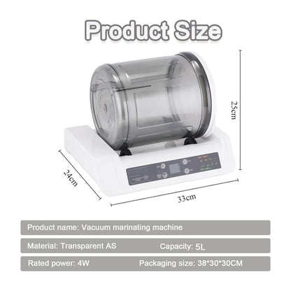 Commercial Automatic Vacuum Tumbler Marinating Machine 5L | Industrial Meat & Vegetable Tenderizer with LED Display + 20 Gloves | Auto Shut-Off, 0-10H Timer for BBQ/Restaurants
