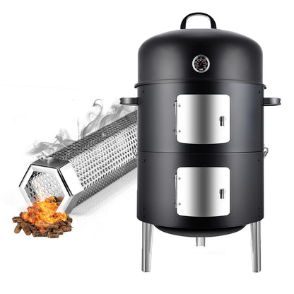 Realcook Charcoal Smoker BBQ Grill: Premium Vertical Meat Smokers with Smoke Tube - Barbecue Charcoal Grill Combo for Outdoor Cooking Patio Backyard Grilling Tailgating
