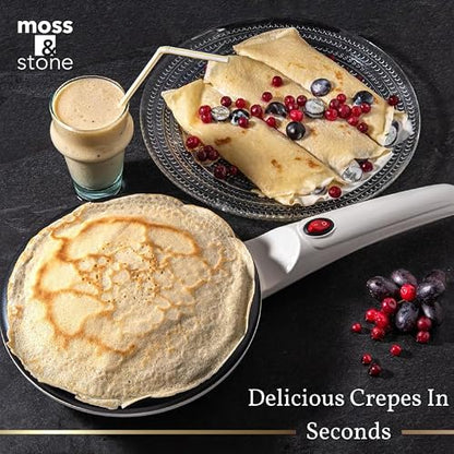 Moss & Stone Electric Crepe Maker 8 Inch, Portable Crepe Maker & Hot Plate Cooktop On/Off Switch, Nonstick Coating, Automatic Temperature Control, Easy To Use For Pancakes, Blintz, Chapati