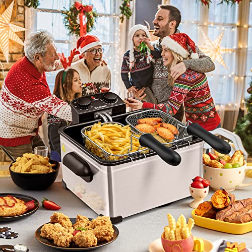 COSTWAY Deep Fryer with Basket, 5.3-Qt/5L Electric Oil Fryer, 1700W, Silver