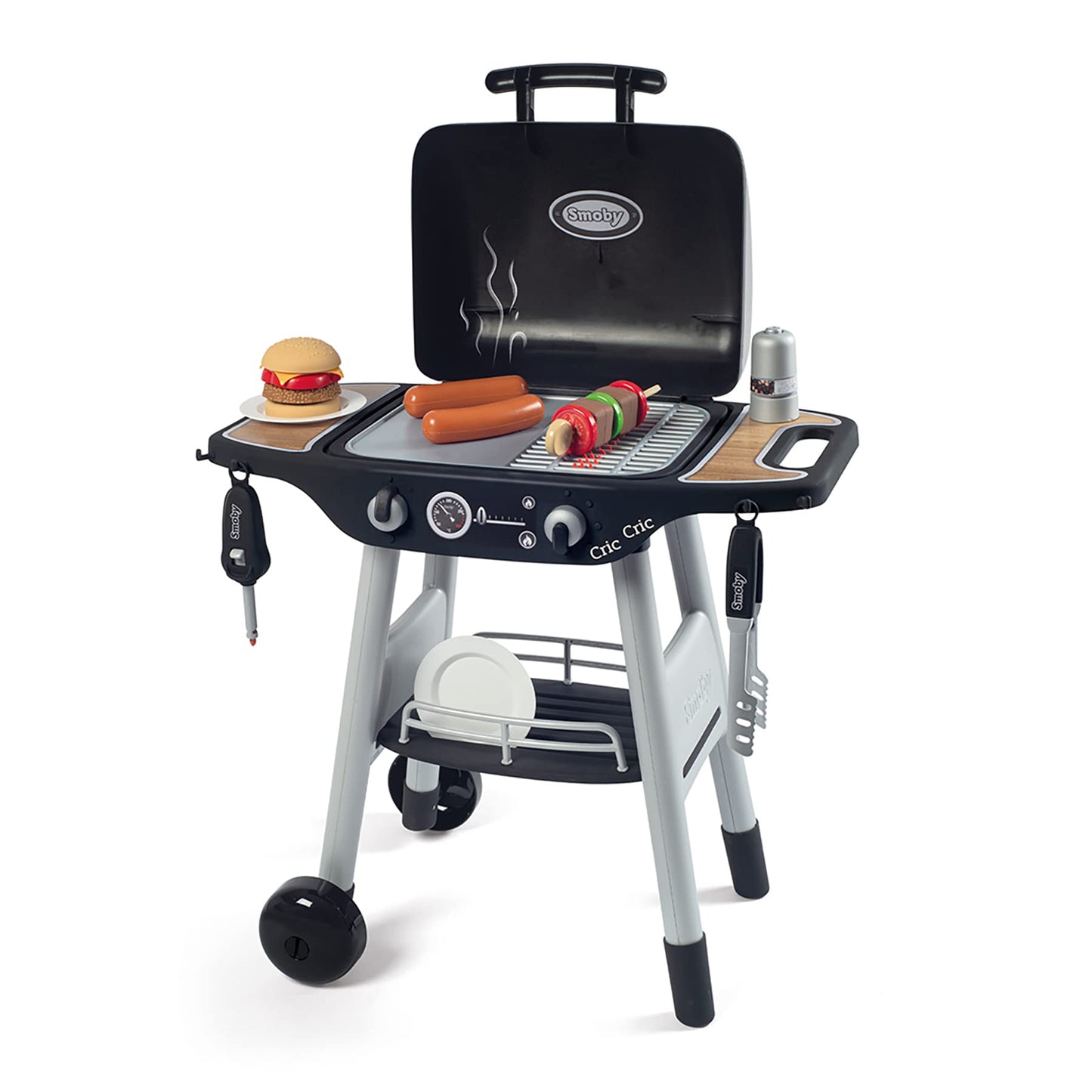 Smoby: BBQ Plancha Grill - Black, 18-Piece Accessory Playset - Realistic Cooking, Turn The Button & See Flames Appear, 19.69x14.57x28.43, Kids Age 3+