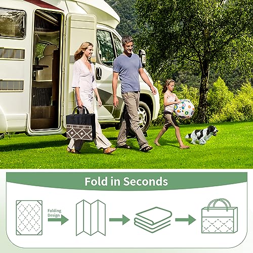 GENIMO Outdoor Rug Waterproof for Patio Decor, 5'x8' Reversible Plastic Straw Rug Carpet, Camping Mat for Outdoor, RV, Backyard, Deck, Balcony, Picnic, Beach, Coffee & Beige