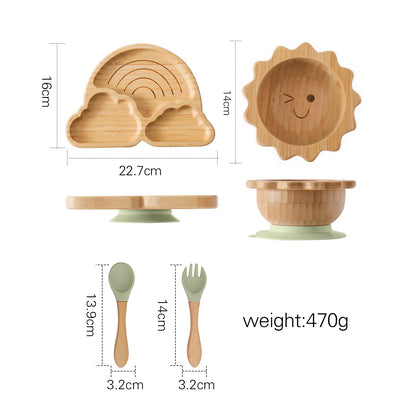 Bamboo Suction Plates Bowls Set for Baby Toddler Divided Platter Food bowl with Silicone Fork & Spoon All-Natural Baby Feeding Set for Baby-Led Weaning, Non-Slip Design