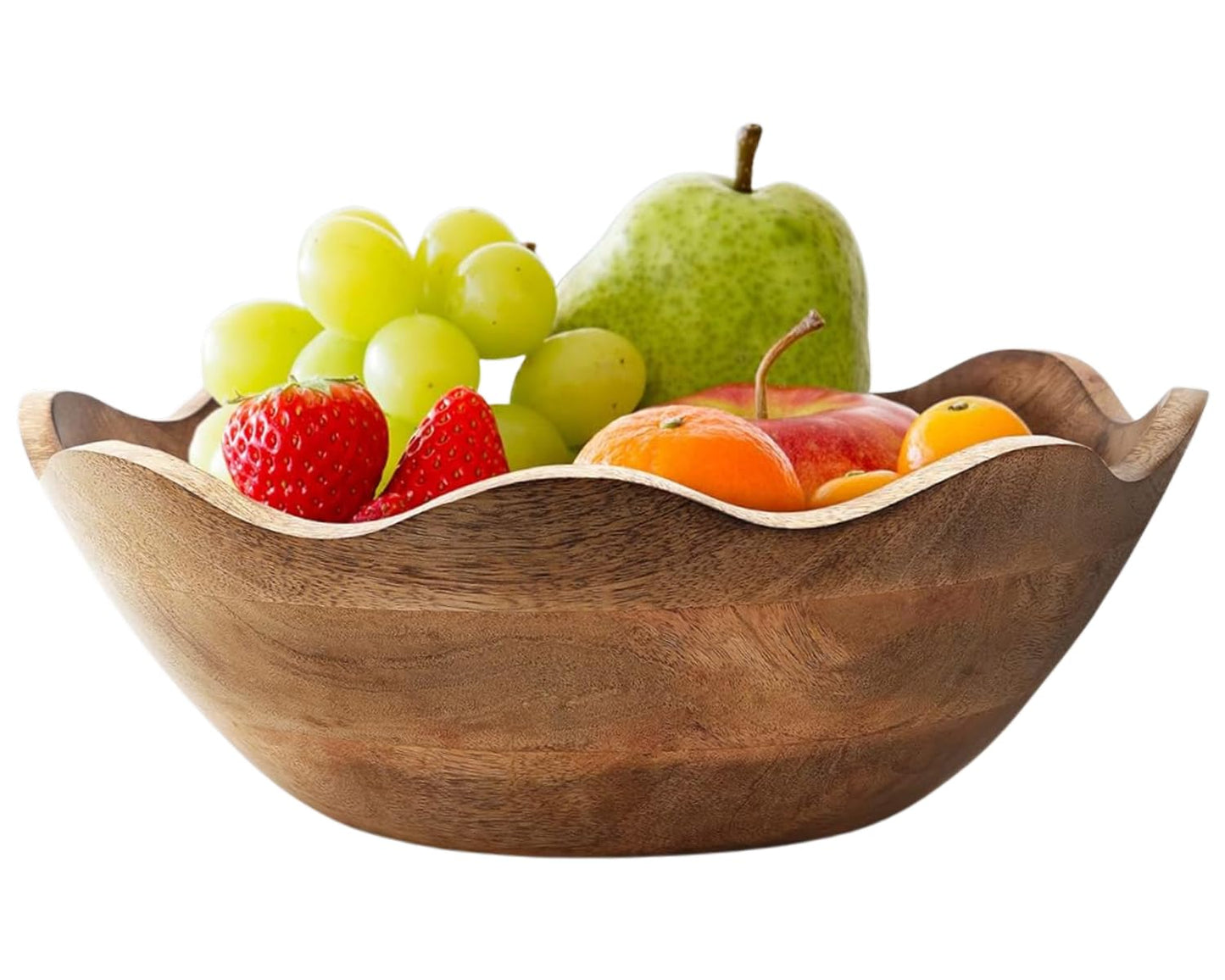 TrendBell Handmade Large Wooden Bowl Mango Wood Decorative Bowl for Veggies, Fruits Wooden Serving Scalloped Bowl Modern Rustic Home Decorations Home Party Wedding Décor 12 x 4.5 x 11 Inches