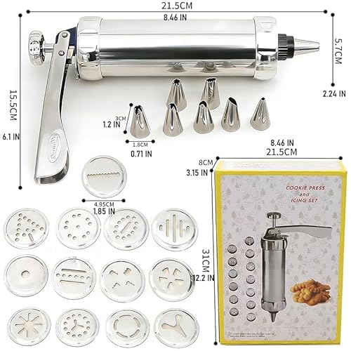 BBEK Stainless Steel Cookie Press Gun for Baking | cookie gun for baking with Butter Spritz Tips | Professional Baking Equipment for Home Bakers