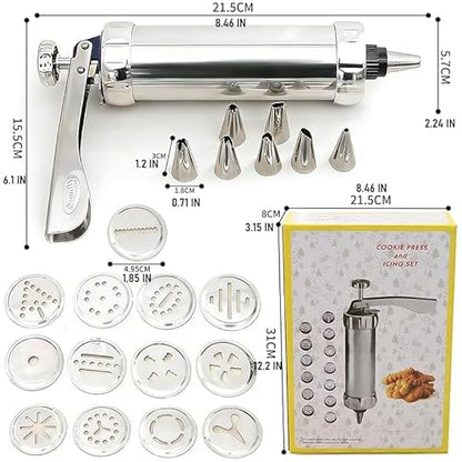 BBEK Stainless Steel Cookie Press Gun for Baking | cookie gun for baking with Butter Spritz Tips | Professional Baking Equipment for Home Bakers