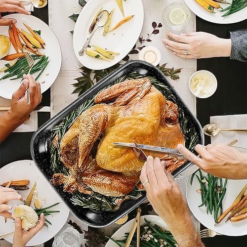 Roasting Pan with Rack, 16 x 11 Inch Rectangular Roasting Pan, 20lb Turkey Roaster Pot, Large Oven Roaster Tray for Baking Turkey by JY COOKMENT