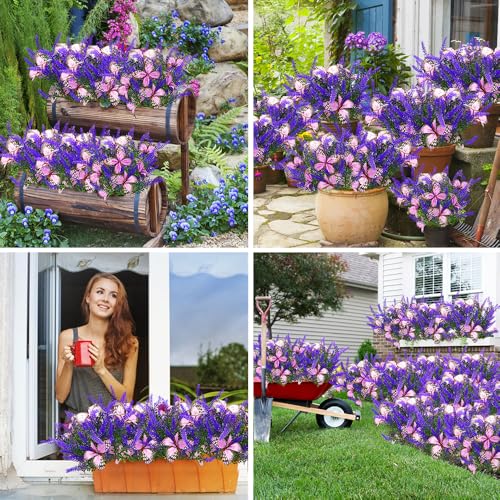 Solar Garden Lights Outdoor, 2 Pack Purple Lavender Solar Butterfly Lights Gardening Gifts for Women,Artificial Flowers Light Purple Halloween Garden Decor for Patio Yard Lawn Christmas