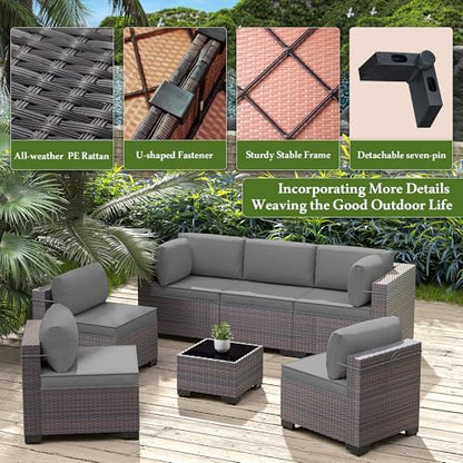 RTDTD 10 Pieces Outdoor Patio Furniture Set,Outdoor Sectional Furniture All Weather PE Rattan Wicker Patio Conversation Set with Coffee Table,Swivel Rocking Chairs Set,Grey