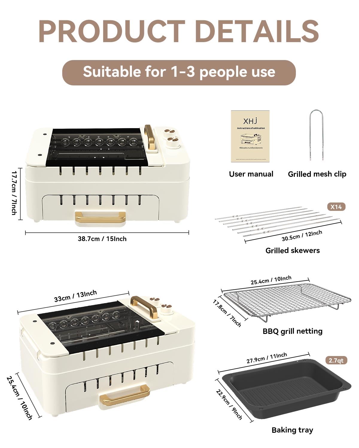 XHJ Indoor BBQ Kabob Skewers Grill,Smokeless Auto 360° Rotating Electric Barbecue Skewers Rotisserie,3 In 1 Indoor Electric Tabletop Grill with Removable Lid,Dual Zone Cooking