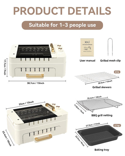 XHJ Indoor BBQ Kabob Skewers Grill,Smokeless Auto 360° Rotating Electric Barbecue Skewers Rotisserie,3 In 1 Indoor Electric Tabletop Grill with Removable Lid,Dual Zone Cooking