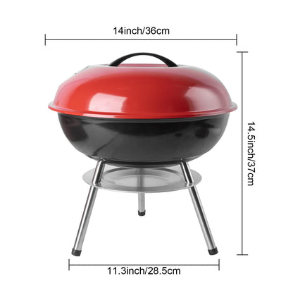Charcoal Grill: Kettle Grill - 14 "portable outdoor grill with 3-point locking lid and dual ventilation system | perfect for backyard, camping and beach, red (14)