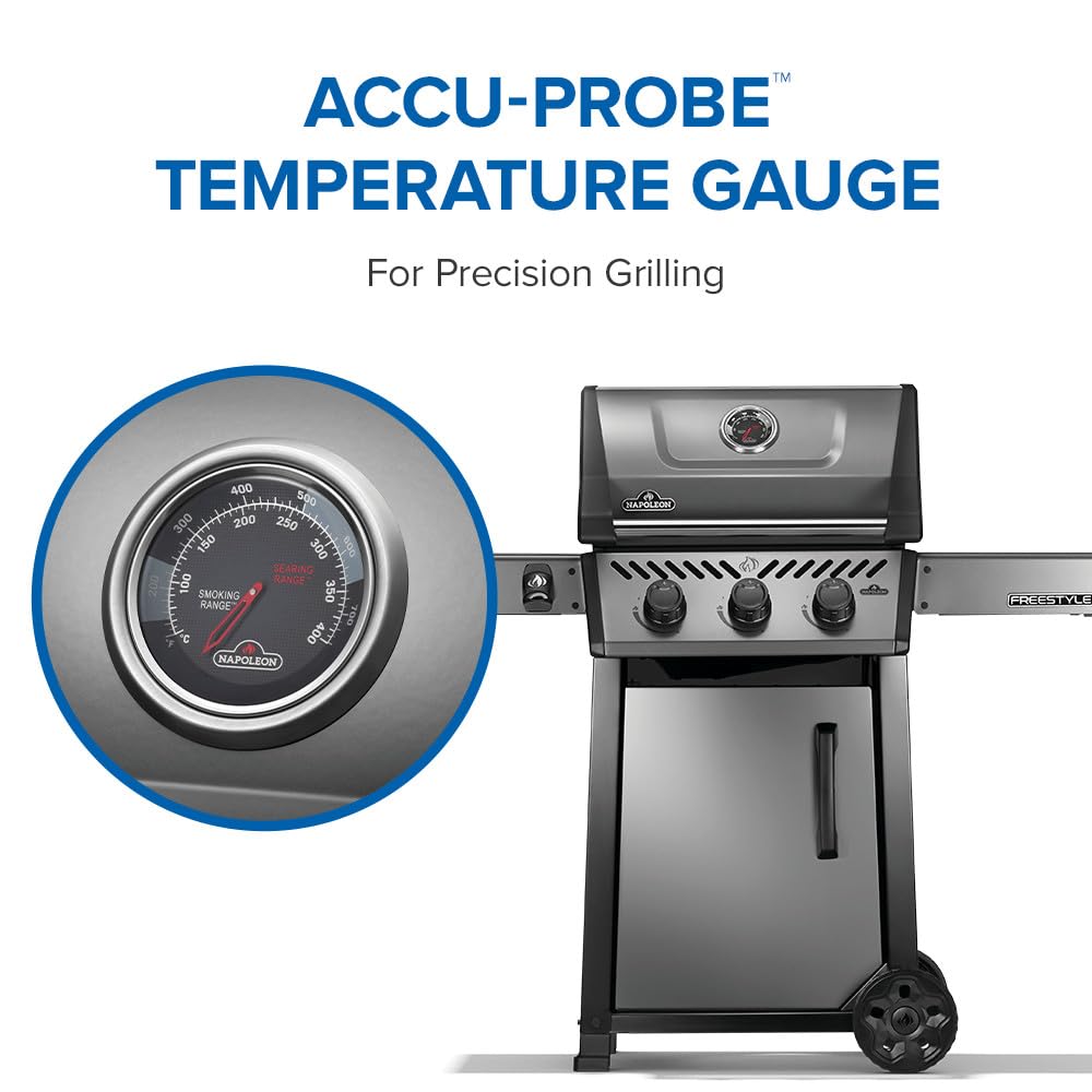 Napoleon Freestyle 365 Natural Gas Outdoor Grill, Graphite Grey – 3-Burner BBQ with Stainless Steel Cooking Grates