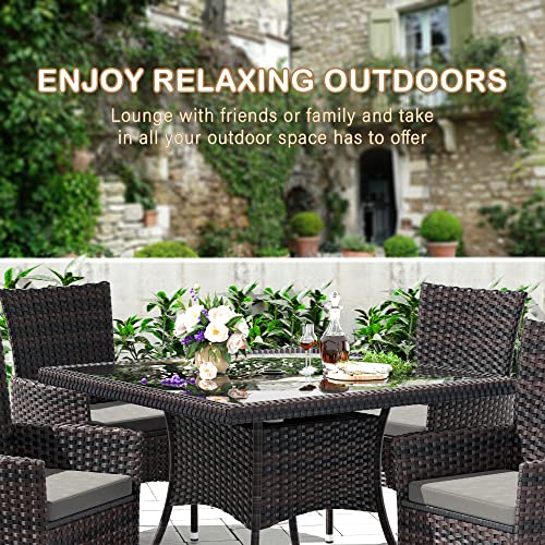 RTDTD 15 Pieces Outdoor Patio Dining Set,Patio Table and Chairs Rattan Outdoor Patio Furniture Set with Umbrella Hole,Dining Table Set for 12 with Chairs for Backyard,Garden and Kitchen,Grey