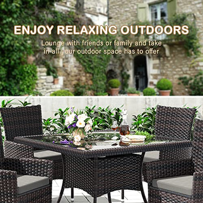 RTDTD 15 Pieces Outdoor Patio Dining Set,Patio Table and Chairs Rattan Outdoor Patio Furniture Set with Umbrella Hole,Dining Table Set for 12 with Chairs for Backyard,Garden and Kitchen,Grey