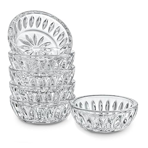 kanpura Mini Glass Bowls, Round Prep Bowl, Dishwasher Safe, Pinch Bowls for Dipping Spices Sauce, Stackable, 2 oz, Set of 6, (Clear)