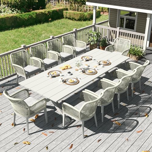 LayinSun Outdoor Dining Set for 10, 11 Pieces Patio Furniture Sets with Aluminum Dining Table and Rope Weave Chairs