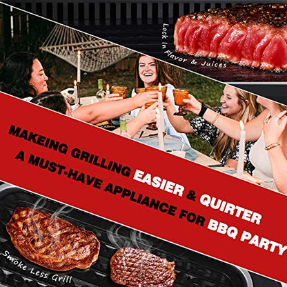 Indoor Grill, Techwood 1500W Smokeless Electric Grill with Tempered Glass Lid, Compact & Portable Non-Stick BBQ Grill with 6-Level Control, Dishwasher Safe, Black