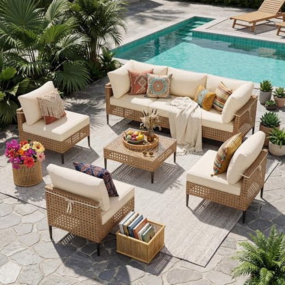 UDPATIO Patio Furniture Set, 7 Piece Modular Outdoor Furniture Set, Beige