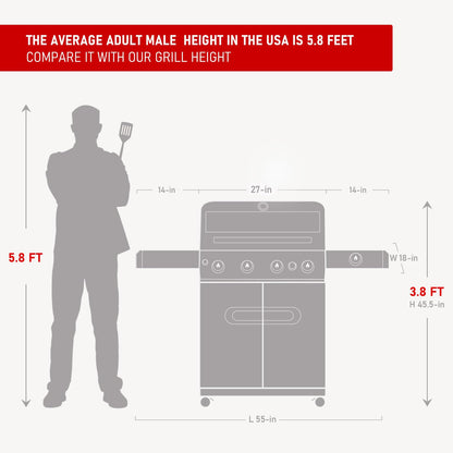Monument Grills Outdoor Barbecue Stainless Steel 4 Burner Propane Gas Grill, 62,000 BTU Patio Garden Barbecue Grill with Side Burner and Knob Controls, Mesa415BZ
