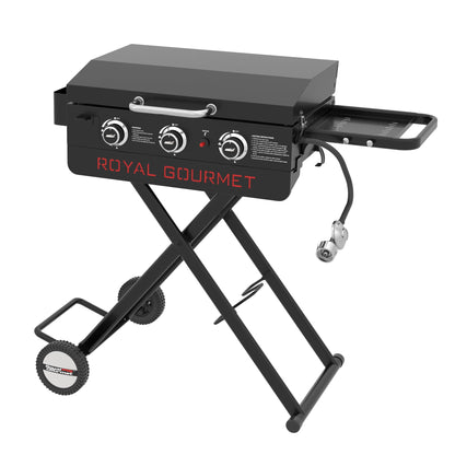 Royal Gourmet PD3001 3-Burner Propane Gas Griddle with Collapsible Stand, 23-Inch Portable Griddle with Side Table & 314 Sq. In. Cooking Area for Camping, Tailgating, Backyard & Patio, Black