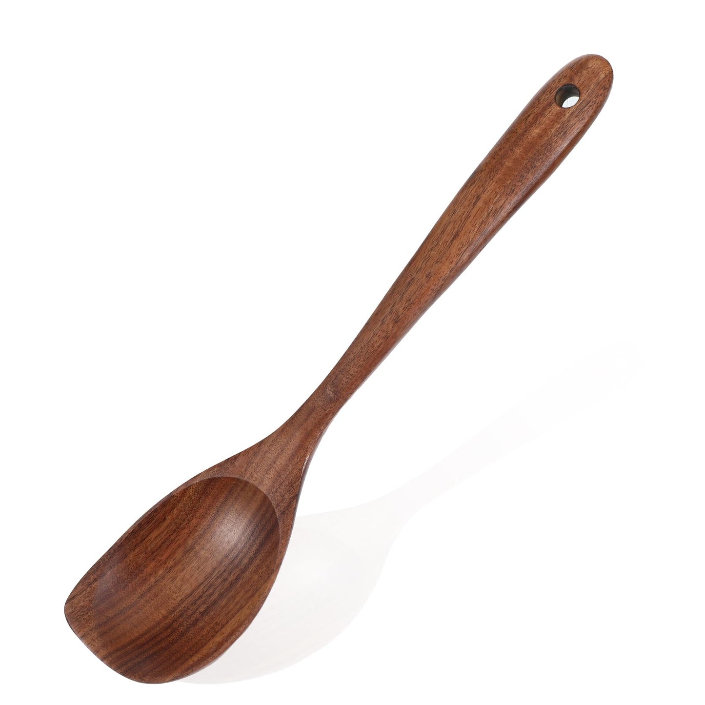 Ptwola Cooking Wooden Spoons Teak Wood Corner Spoon Long Handle Good Grip Ladle Handcraft Heat Resistant Spatula Spoon Tool for Kitchen Non Stick Cookware Baking Serving Mixing Stirring Gravy Utensils