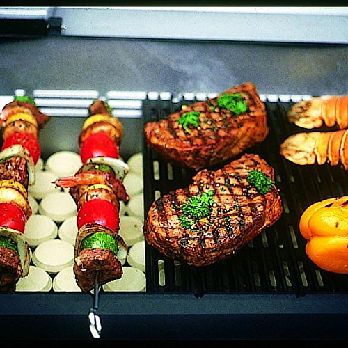 Mhp Jnr4dd Freestanding Propane Gas Grill With Stainless Steel Shelves And Searmagic Grids On Aluminum Cart