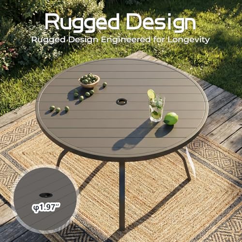 EROMMY 5-Piece Outdoor Patio Dining Set, 4 Wicker Swivel Rocking Chairs with 4" Cushions, 42" Round Table with Adjustable Umbrella Hole for Yard, Backyard, Black