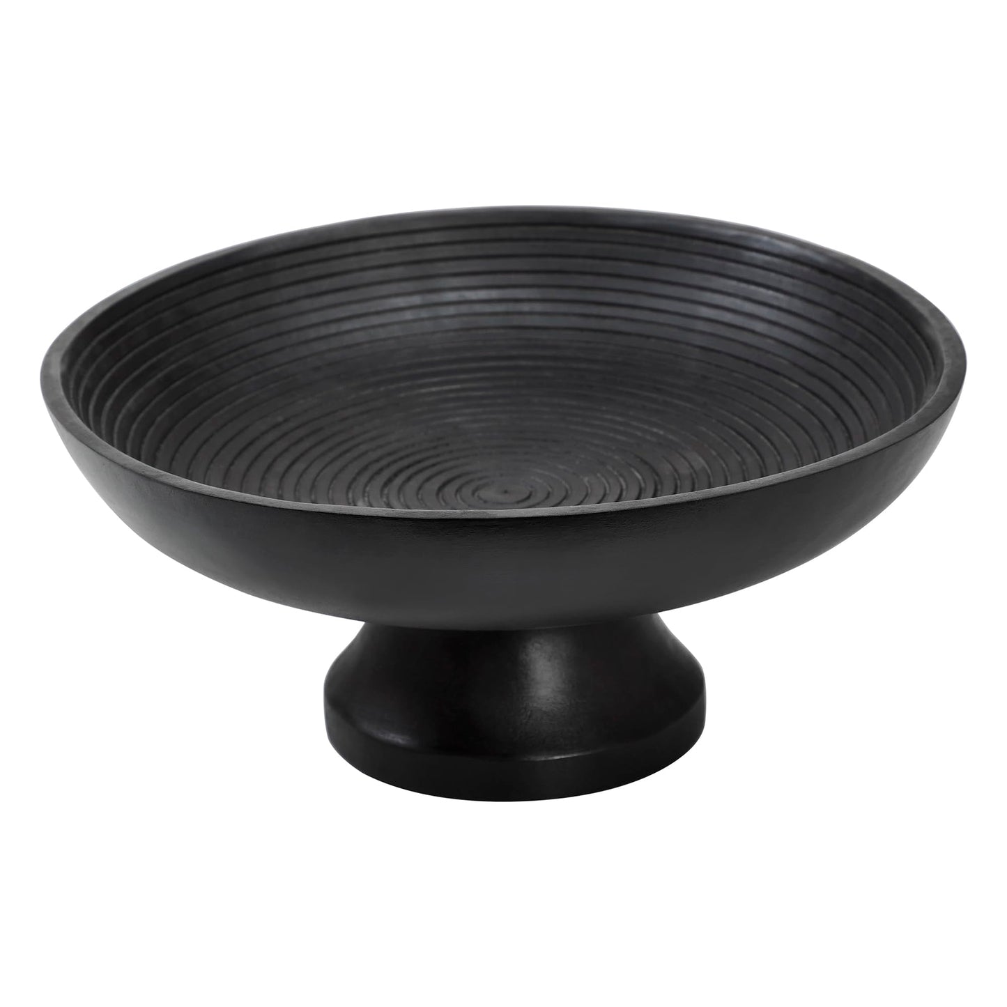 VHC Brands Ribbed Black Wooden Fruit Bowl 5.5x12x12, Kitchen Decor, Decorative Wooden Pedestal Bowl, Perfect Centerpiece for Table, Island, or Counter