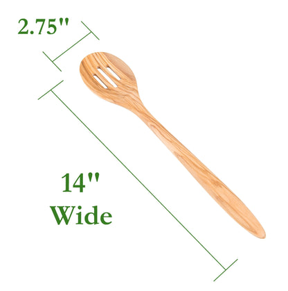 Lipper International Olive Wood Slotted Spoon for Cooking, Mixing, and Serving, 14" Long