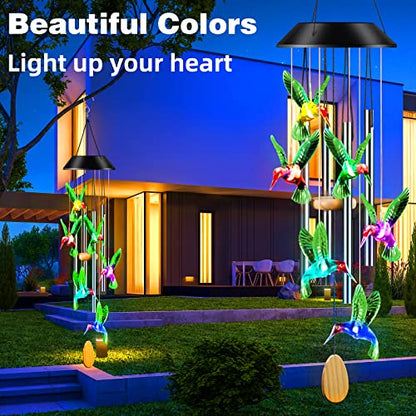 DesGully Wind Chimes,Hummingbird Solar Wind Chimes for Outside,Aluminum Tubes Memorial Wind Bell for Garden/Patio Decor Thanksgiving Gifts for Mom, Wife, Grandma Neighbors(25 Inch Deep Tone)