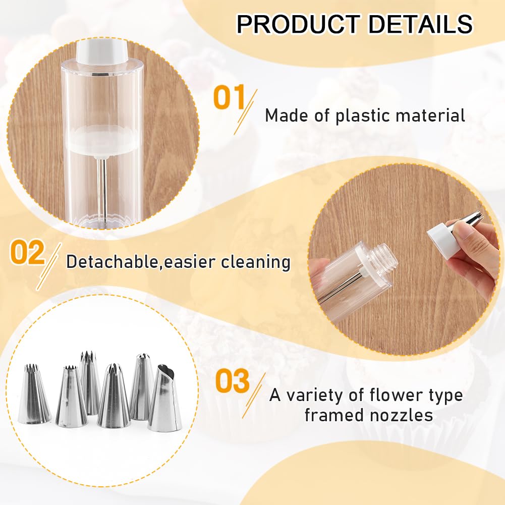 CALIDAKA Dessert Decorating Syring-e Set, Cupcake Frosting Filling Injecto-r with 6 Icing Nozzles,Cake Decorating Gu-n,Cream Piping Syring-e Nozzles Kits for DIY Cake Decorator, White