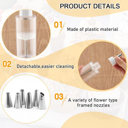 CALIDAKA Dessert Decorating Syring-e Set, Cupcake Frosting Filling Injecto-r with 6 Icing Nozzles,Cake Decorating Gu-n,Cream Piping Syring-e Nozzles Kits for DIY Cake Decorator, White