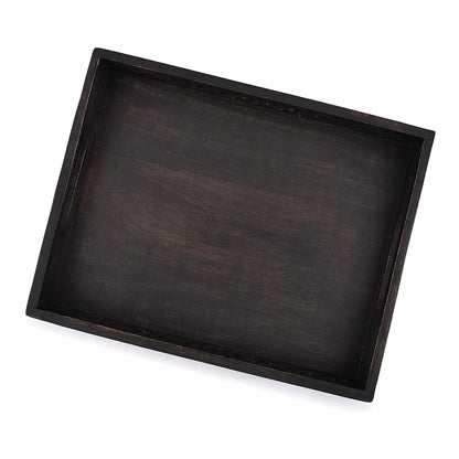 Samhita Serving Trays Mango Wood Rectangular Serving Tray, Wood Plate, Tea/Drink Platter, Dinner Serving Tray, Snack Tray (Black) (14" x 11" x 2")