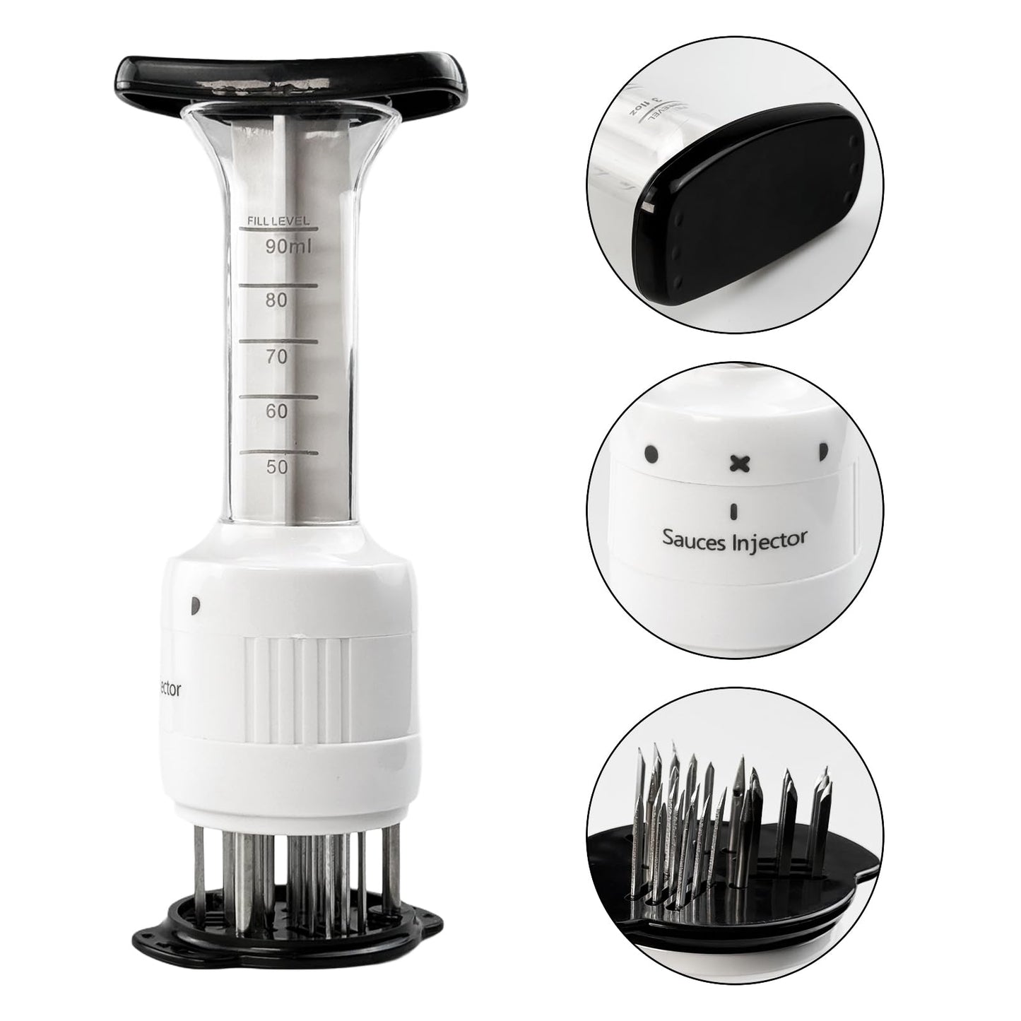 Meat Tenderizer Injector, 90ml Sauces Enhancer Injector with 30 Stainless Steel Needle, Marinade Injector Cook Kitchen Tool for BBQ/Turkey/Fish/Brisket/Pork/Chicken